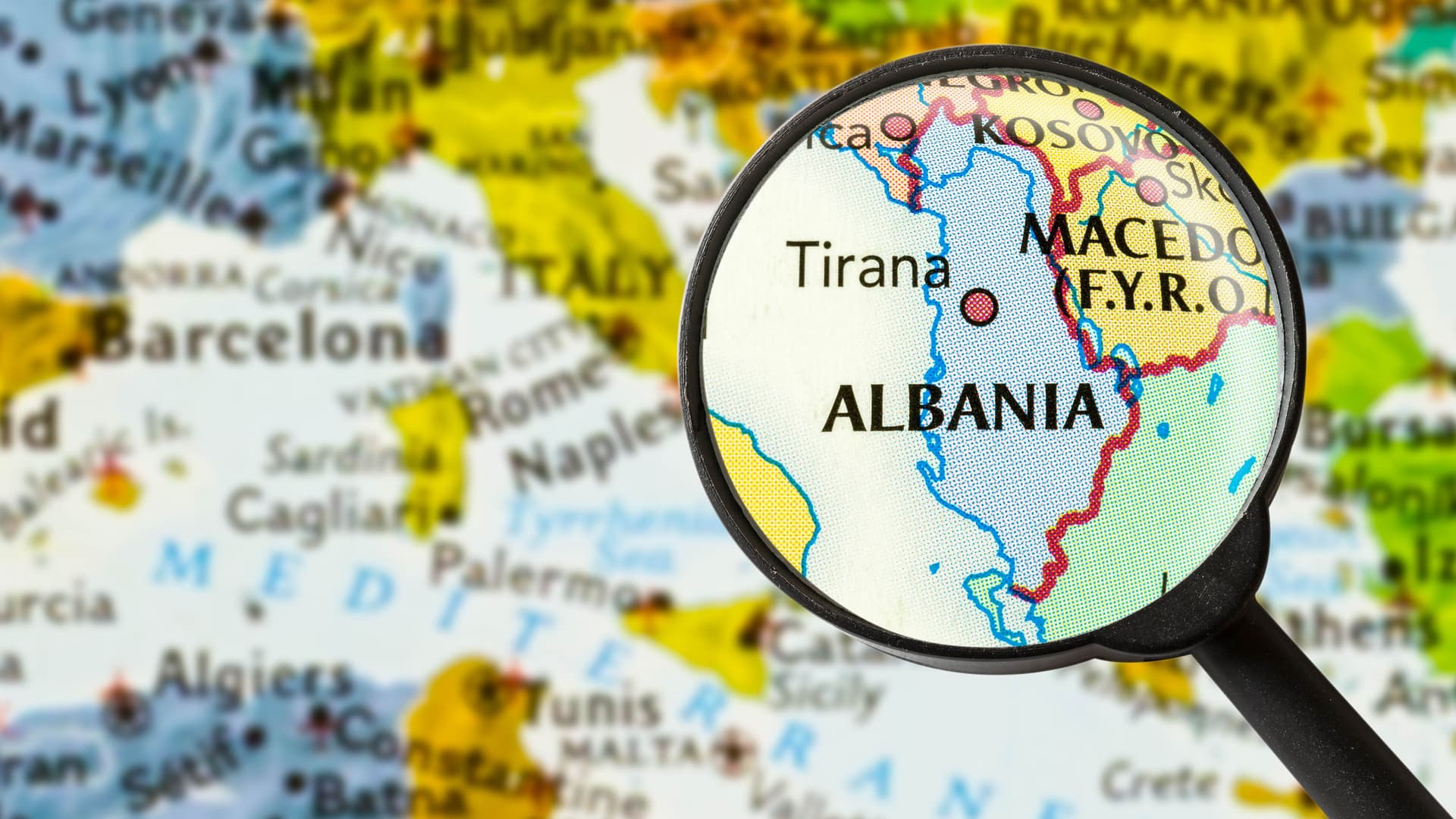Lupe auf das Land Albanien